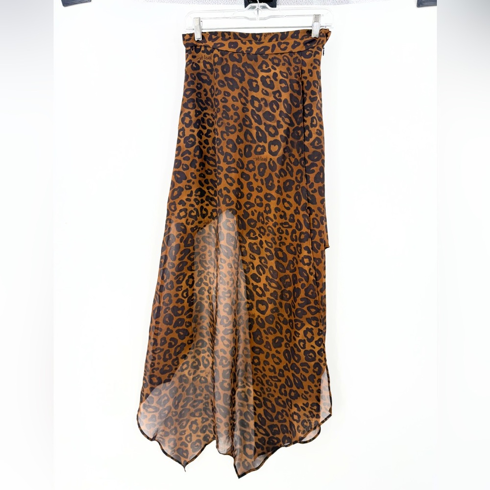 Nasty Gal Leopard Print Asymmetric Sheer Midi Skirt Festival Y2K Indie Sleaze - Picture 8 of 12